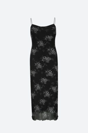 Style Core Aesthetics, New Style Trends - Grunge Floral Mesh Midi Dress