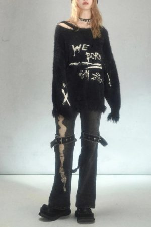 Style Core Aesthetics, New Style Trends - Grunge Fluffy Knitted Sweater