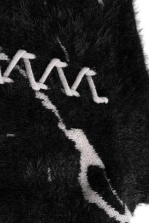 Style Core Aesthetics, New Style Trends - Grunge Fluffy Lace Up Sweater