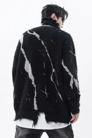Style Core Aesthetics, New Style Trends - Grunge Fluffy Lace Up Sweater
