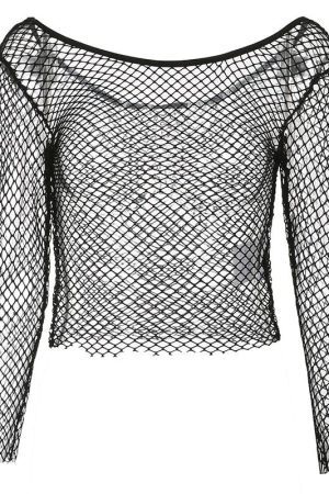 Style Core Aesthetics, New Style Trends - Grunge Long Sleeve Fishnet Top