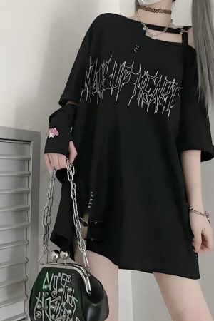 Style Core Aesthetics, New Style Trends - Grunge Make Up Heart Long Tee