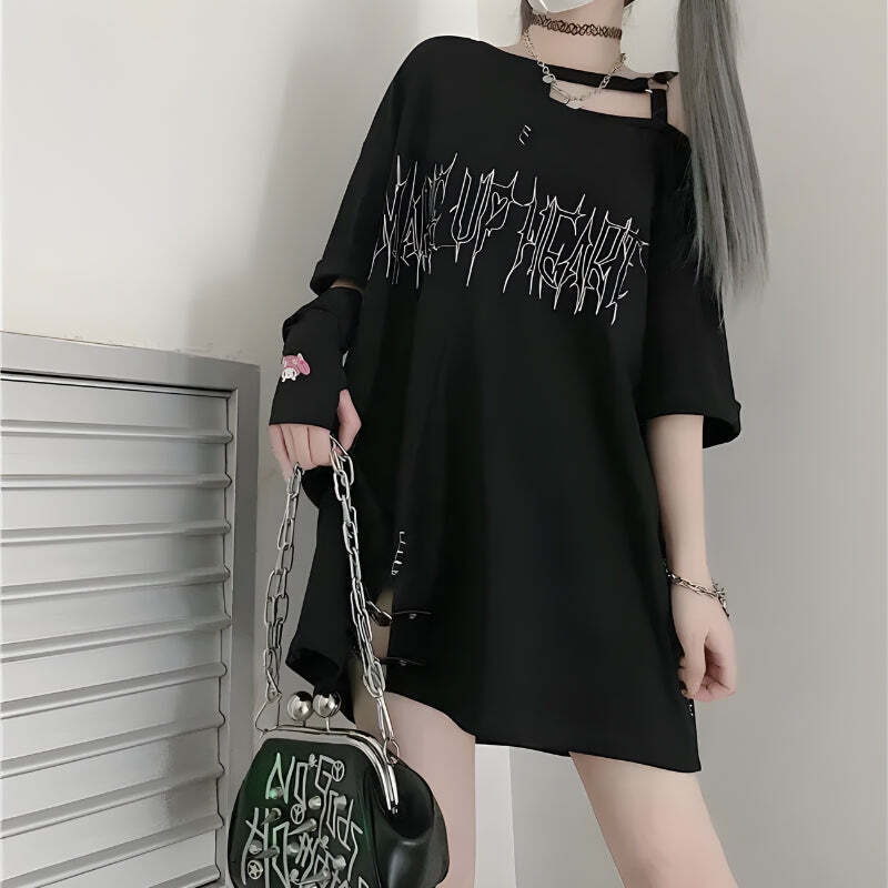 Style Core Aesthetics, New Style Trends - Grunge Make Up Heart Long Tee