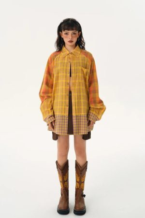 Style Core Aesthetics, New Style Trends - Grunge Multi Pattern Plaid Shirt