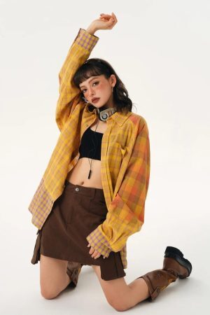 Style Core Aesthetics, New Style Trends - Grunge Multi Pattern Plaid Shirt