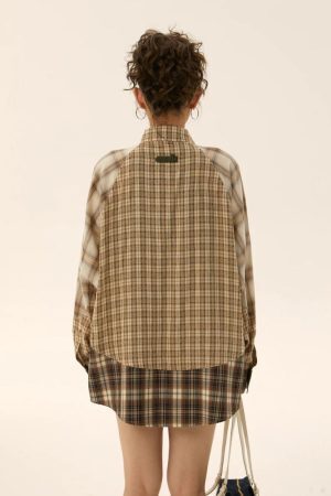 Style Core Aesthetics, New Style Trends - Grunge Multi Pattern Plaid Shirt