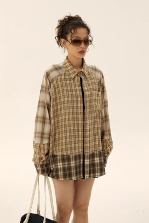 Style Core Aesthetics, New Style Trends - Grunge Multi Pattern Plaid Shirt