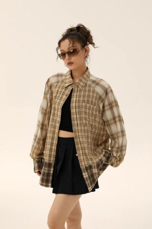 Style Core Aesthetics, New Style Trends - Grunge Multi Pattern Plaid Shirt