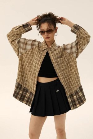 Style Core Aesthetics, New Style Trends - Grunge Multi Pattern Plaid Shirt