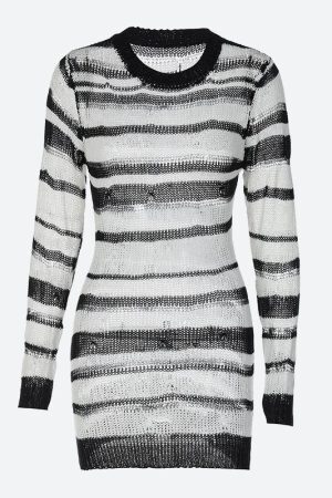 Style Core Aesthetics, New Style Trends - Grunge Open Weave Knitted Mini Dress