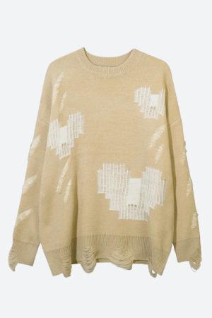 Style Core Aesthetics, New Style Trends - Grunge Pixel Hearts Knitted Sweater