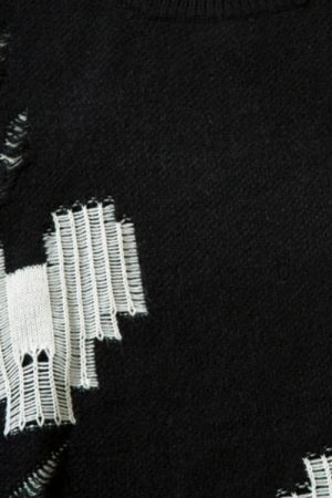 Style Core Aesthetics, New Style Trends - Grunge Pixel Hearts Knitted Sweater