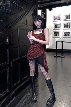 Style Core Aesthetics, New Style Trends - Grunge Plaid Mini Dress