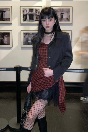 Style Core Aesthetics, New Style Trends - Grunge Plaid Mini Dress
