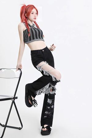 Style Core Aesthetics, New Style Trends - Grunge Ripped Wide Leg Jeans