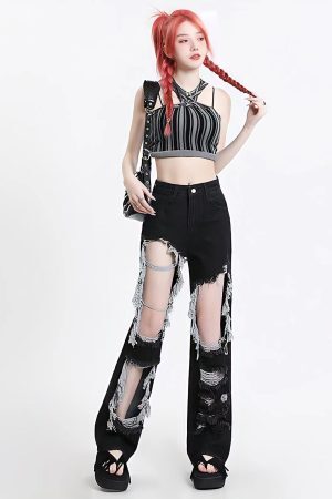 Style Core Aesthetics, New Style Trends - Grunge Ripped Wide Leg Jeans