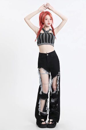 Style Core Aesthetics, New Style Trends - Grunge Ripped Wide Leg Jeans