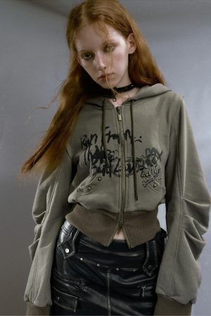 Style Core Aesthetics, New Style Trends - Grunge Ruched Sleeve Hoodie