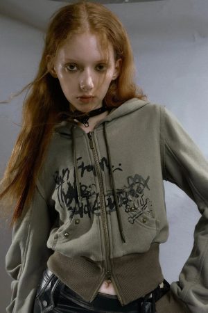 Style Core Aesthetics, New Style Trends - Grunge Ruched Sleeve Hoodie