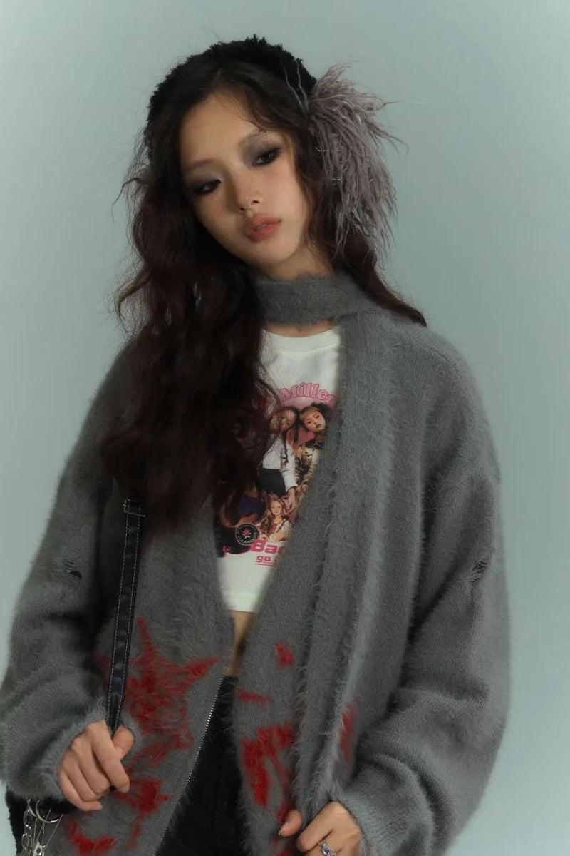Style Core Aesthetics, New Style Trends - Grunge Scarf Tie Fluffy Cardigan Style Core Aesthetics, New Style Trends - Grunge Scarf Tie Fluffy Cardigan