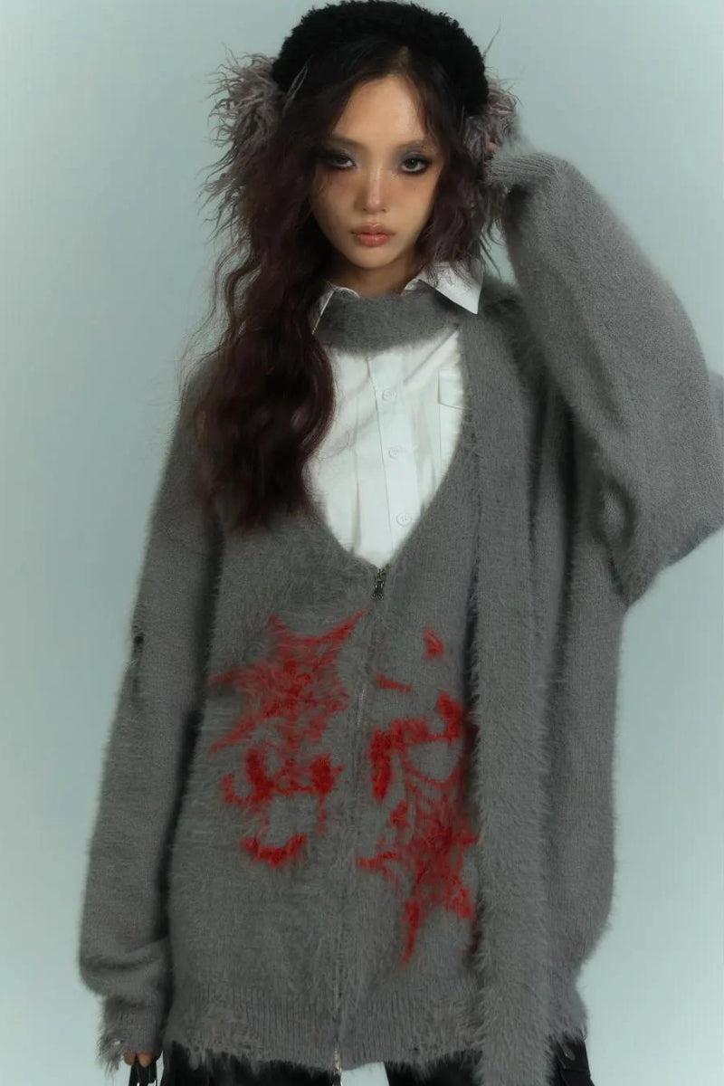 Style Core Aesthetics, New Style Trends - Grunge Scarf Tie Fluffy Cardigan Style Core Aesthetics, New Style Trends - Grunge Scarf Tie Fluffy Cardigan