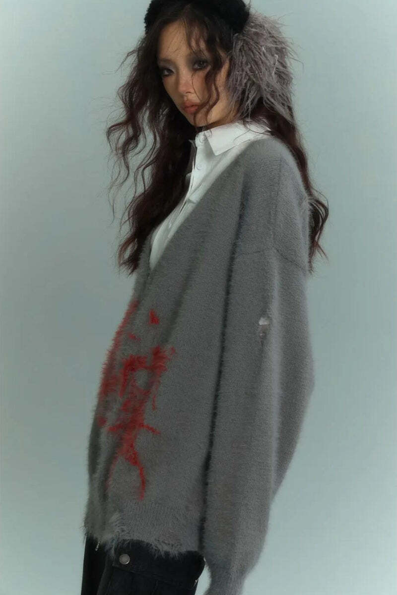 Style Core Aesthetics, New Style Trends - Grunge Scarf Tie Fluffy Cardigan