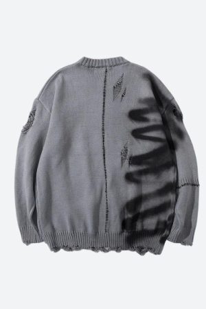 Style Core Aesthetics, New Style Trends - Grunge Spray Paint Distressed Knitted Sweater