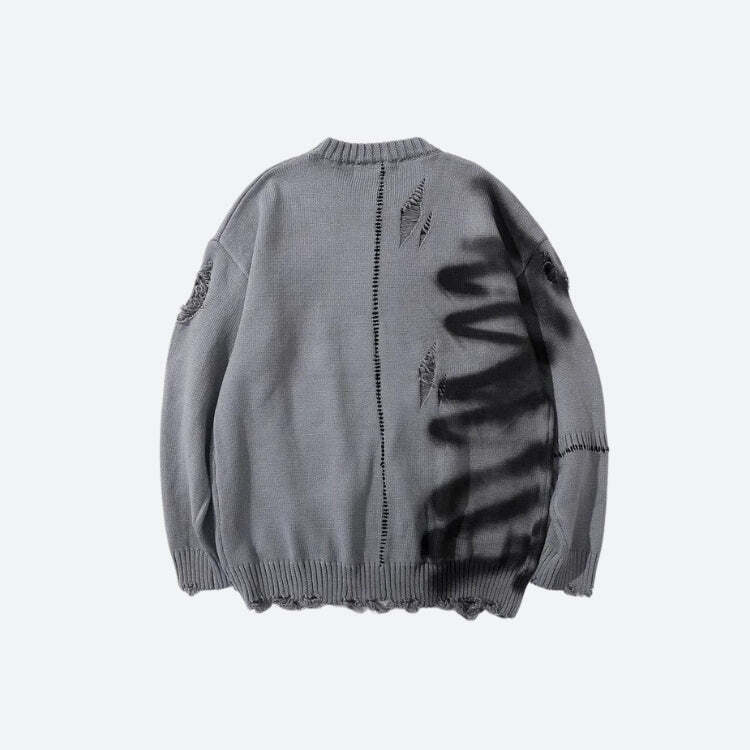 Style Core Aesthetics, New Style Trends - Grunge Spray Paint Distressed Knitted Sweater