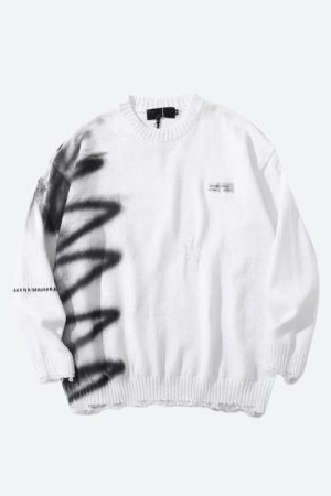 Style Core Aesthetics, New Style Trends - Grunge Spray Paint Distressed Knitted Sweater