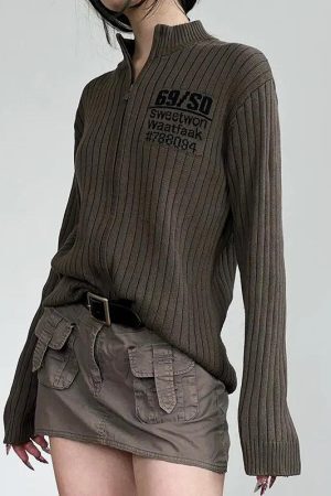 Style Core Aesthetics, New Style Trends - Grunge Zip-Up Cardigan Jacket