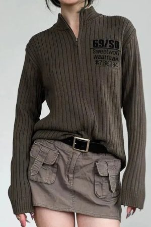 Style Core Aesthetics, New Style Trends - Grunge Zip-Up Cardigan Jacket