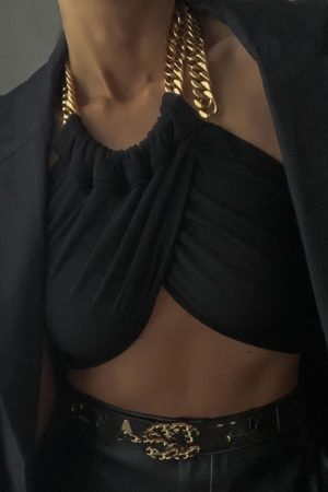 Style Core Aesthetics, New Style Trends - Halter Chain Wrap Crop Top