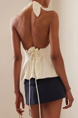 Style Core Aesthetics, New Style Trends - Halter Neck Lace Up Ruched Top