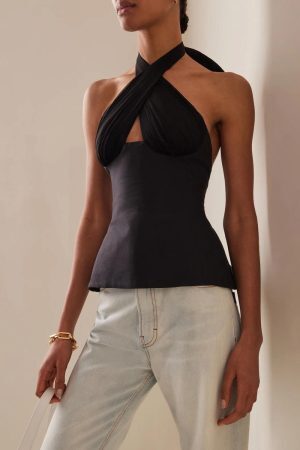 Style Core Aesthetics, New Style Trends - Halter Neck Lace Up Ruched Top