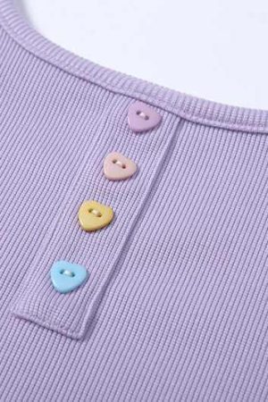 Style Core Aesthetics, New Style Trends - Heart Button Ribbed Top