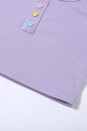 Style Core Aesthetics, New Style Trends - Heart Button Ribbed Top