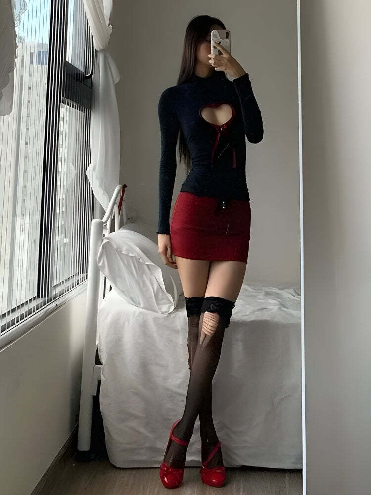 Style Core Aesthetics, New Style Trends - Heart Cut Out Bow Top Style Core Aesthetics, New Style Trends - Heart Cut Out Bow Top