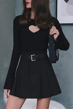 Style Core Aesthetics, New Style Trends - Heart Cut Out Corduroy Top