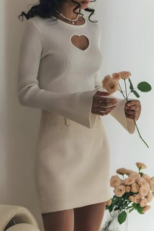 Style Core Aesthetics, New Style Trends - Heart Cut Out Corduroy Top