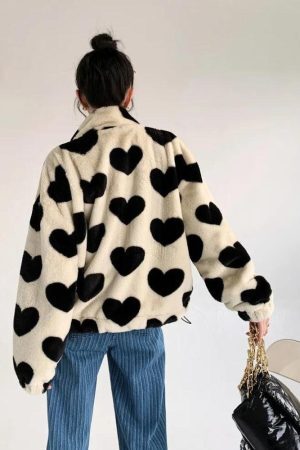 Style Core Aesthetics, New Style Trends - Heart Pattern Teddy Jacket