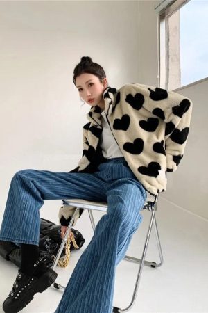 Style Core Aesthetics, New Style Trends - Heart Pattern Teddy Jacket