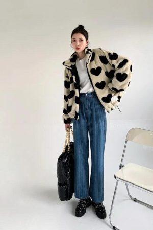 Style Core Aesthetics, New Style Trends - Heart Pattern Teddy Jacket