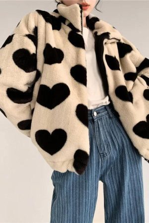 Style Core Aesthetics, New Style Trends - Heart Pattern Teddy Jacket