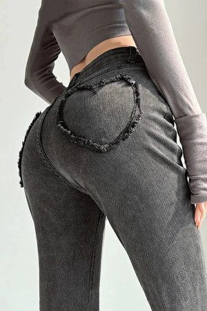 Style Core Aesthetics, New Style Trends - Heart Pocket Flare Jeans