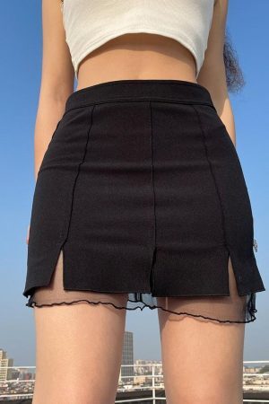 Style Core Aesthetics, New Style Trends - High Waist Mesh Detail Mini Skirt