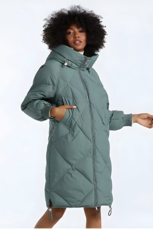 Style Core Aesthetics, New Style Trends - Hooded Zip-Up Long Puffer Coat