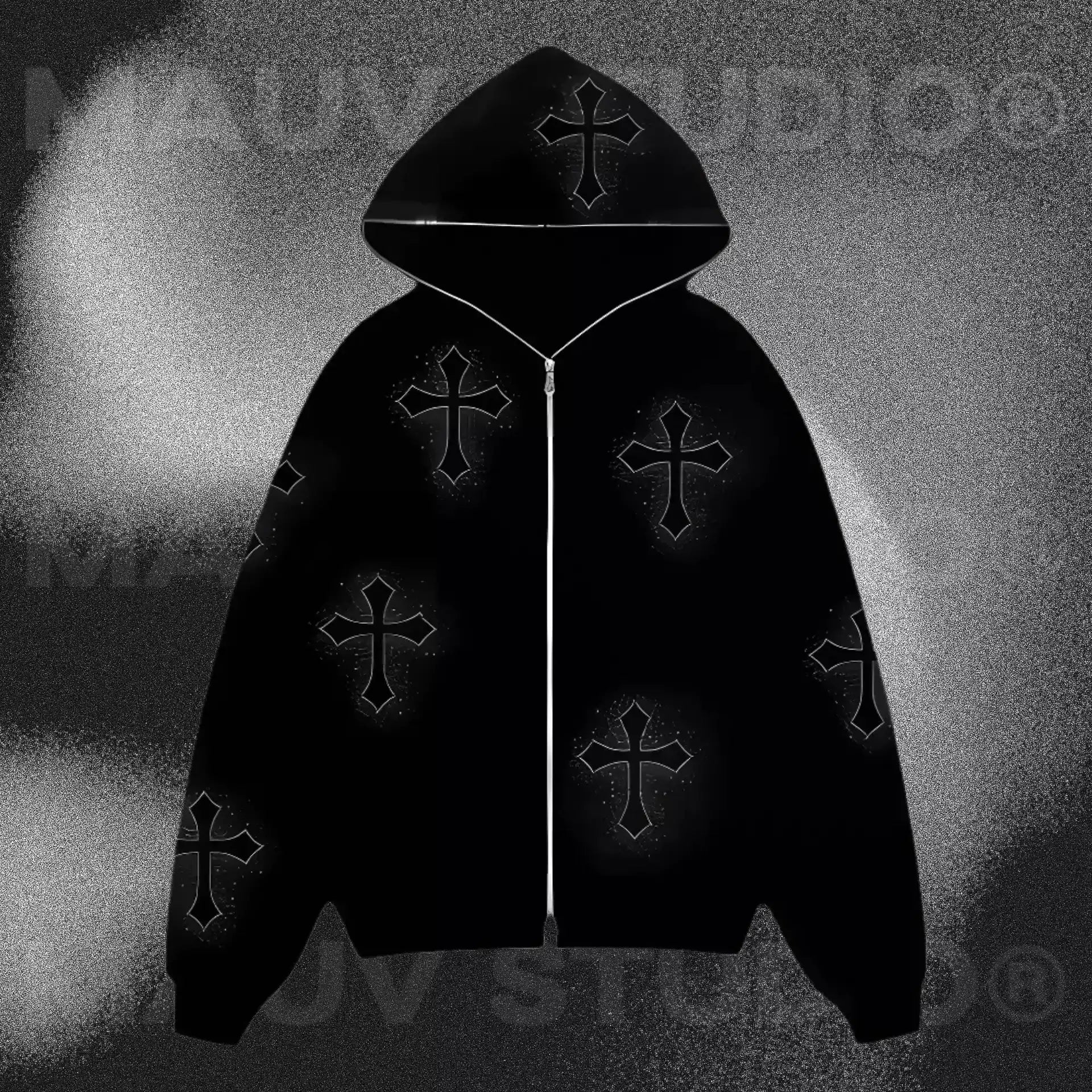 Style Core Aesthetics, New Style Trends - Hoodie Zippé avec des croix strass