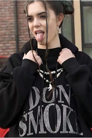 Style Core Aesthetics, New Style Trends - I Don't Smoke Rhinestone Hoodie