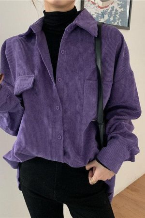 Style Core Aesthetics, New Style Trends - Indie Purple Corduroy Casual Shirt