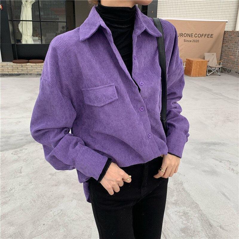 Style Core Aesthetics, New Style Trends - Indie Purple Corduroy Casual Shirt Style Core Aesthetics, New Style Trends - Indie Purple Corduroy Casual Shirt